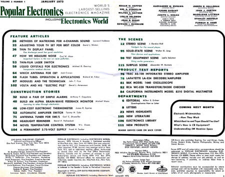 January 1973 Popular Electronics Table of Contents - RF Cafe