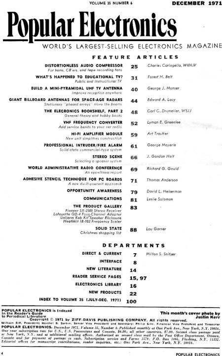 December 1971 Popular Electronics Table of Contents - RF Cafe