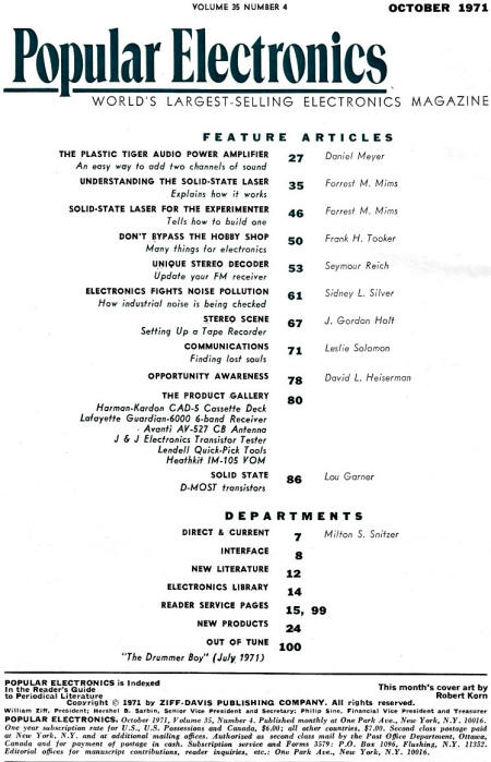 October 1971 Popular Electronics Table of Contents - RF Cafe