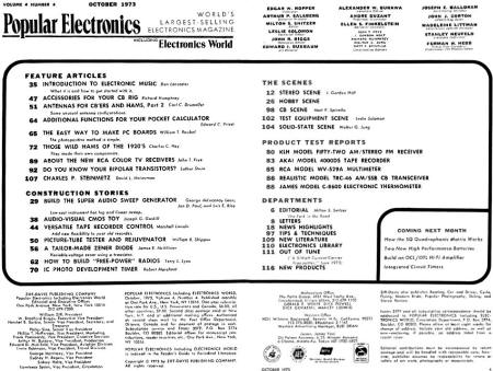 October 1973 Popular Electronics Table of Contents - RF Cafe