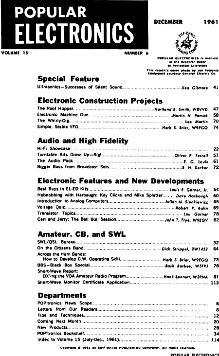 December 1961 Popular Electronics Table of Contents - RF Cafe