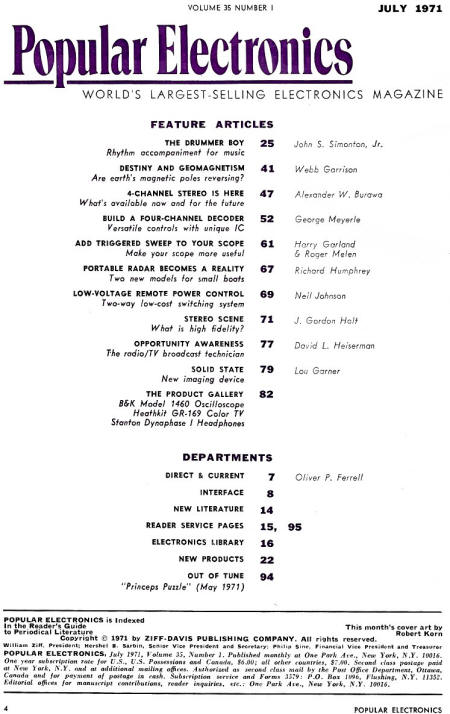 July 1971 Popular Electronics Table of Contents - RF Cafe
