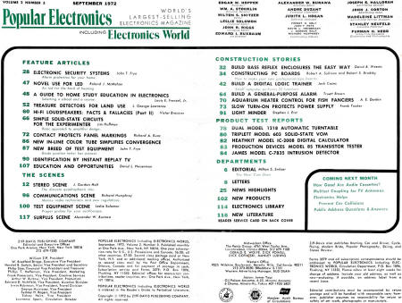 September 1972 Popular Electronics Table of Contents - RF Cafe
