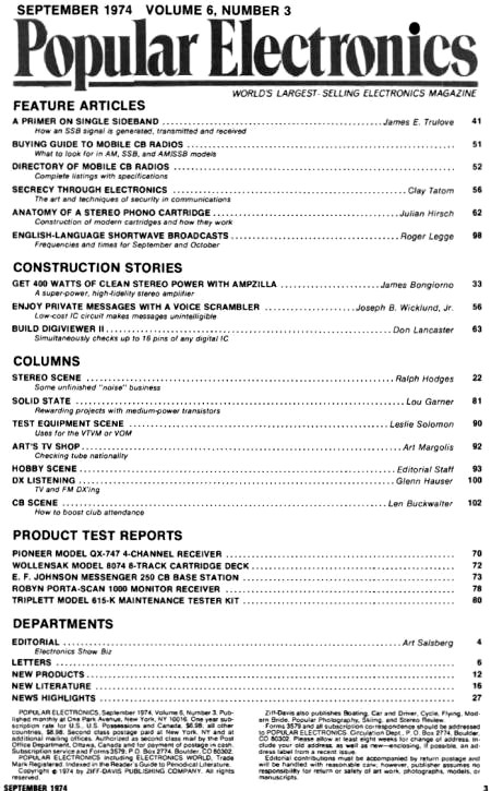 September 1974 Popular Electronics Table of Contents - RF Cafe