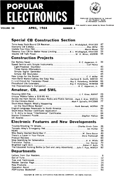 April 1964 Popular Electronics Table of Contents - RF Cafe
