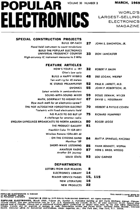 March 1969 Popular Electronics Table of Contents - RF Cafe
