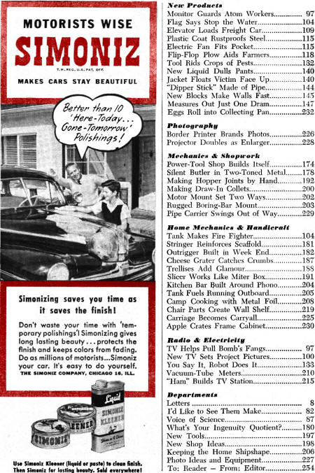 Popular Science August 1949 Table of Contents (p2) - RF Cafe