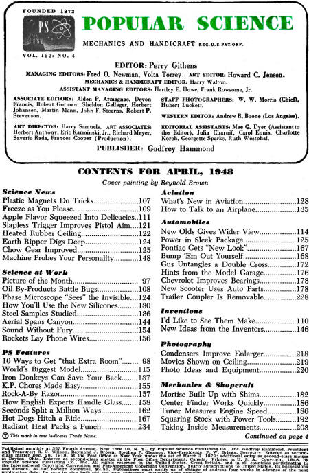 Popular Science April 1948 Table of Contents - RF Cafe