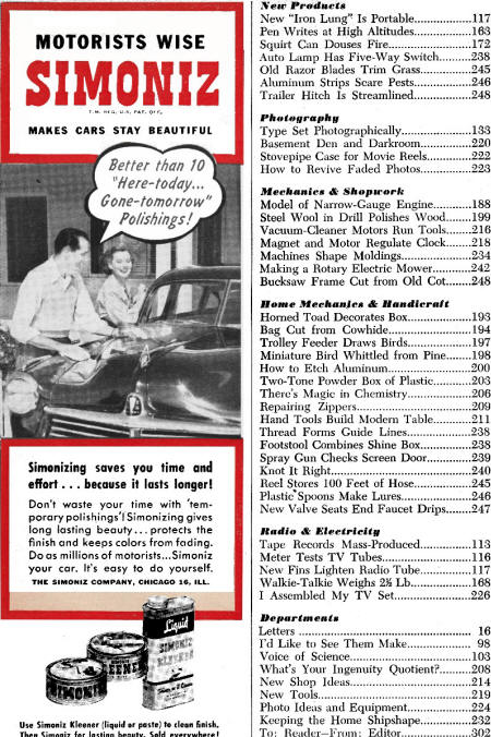 Popular Science April 1949 Table of Contents (p2) - RF Cafe