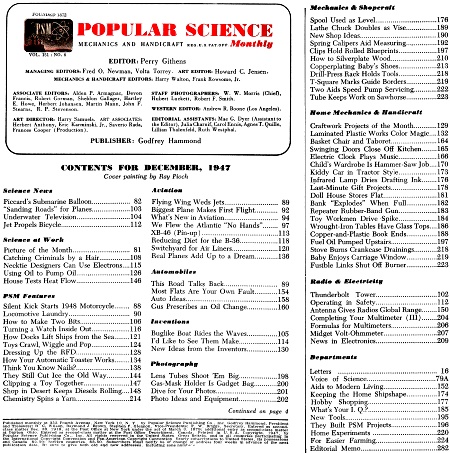 Popular Science December 1947 Table of Contents - RF Cafe