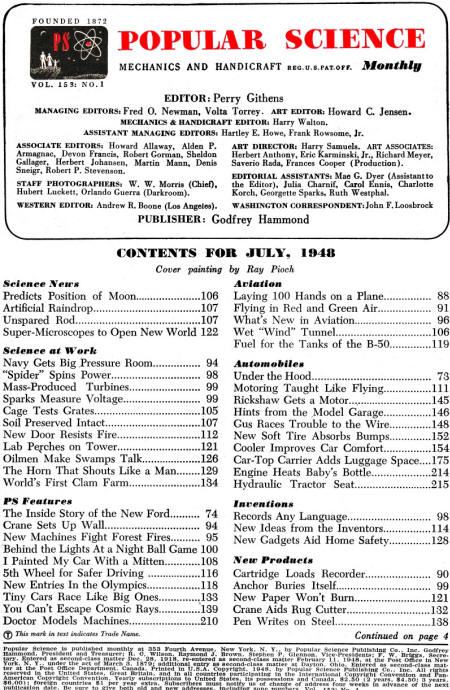 Popular Science July 1948 Table of Contents - RF Cafe