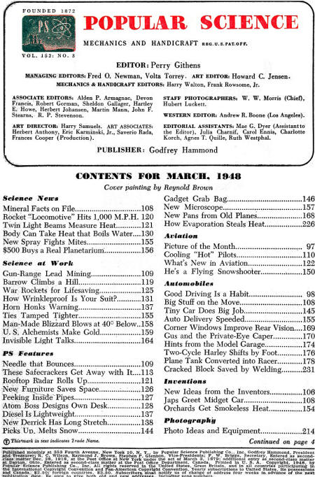 Popular Science March 1948 Table of Contents - RF Cafe
