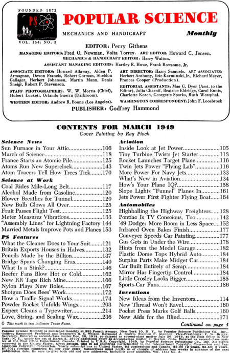 Popular Science March 1949 Table of Contents - RF Cafe