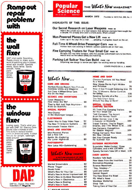 Popular Science March 1972 Table of Contents - RF Cafe