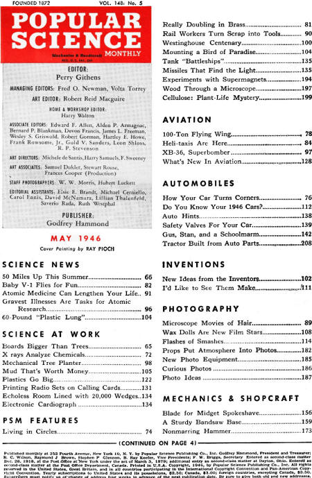 Popular Science May 1946 Table of Contents (p1) - RF Cafe