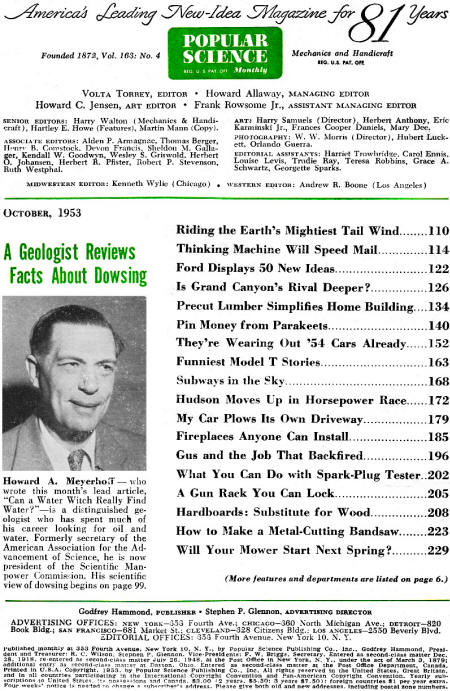 October 1953 Popular Science Table of Contents - RF Cafe