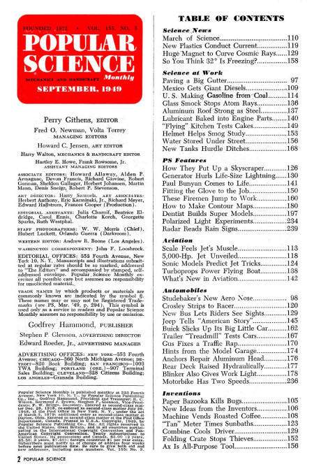 Popular Science September 1949 Table of Contents - RF Cafe
