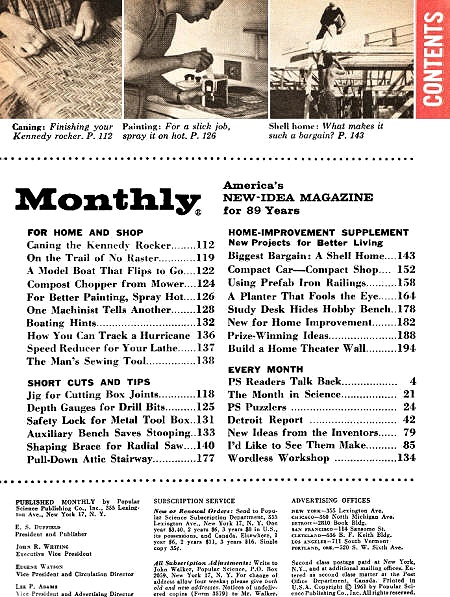 September 1961 Popular Science Table of Contents (p2) - RF Cafe
