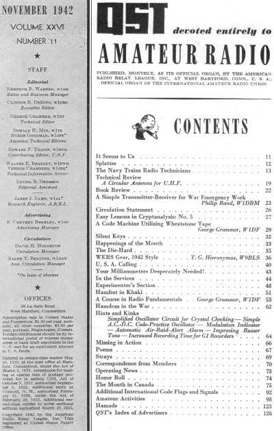 November 1942 QST Table of Contents - RF Cafe