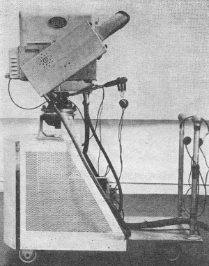 RF Cafe - A camera dolly carrying iconoscope camera, electronic viewfinder, QST Looks at Television, January 1945 QST