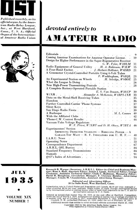 July 1935 QST Table of Contents - RF Cafe