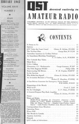 February 1943 QST Table of Contents - RF Cafe