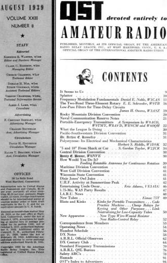 August 1939 QST Table of Contents - RF Cafe