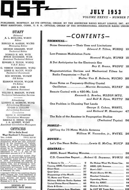 July 1953 QST Table of Contents - RF Cafe