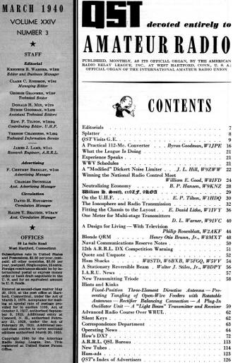 March 1940 QST Table of Contents - RF Cafe