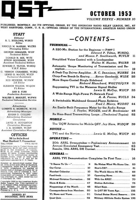 October 1953 QST Table of Contents - RF Cafe