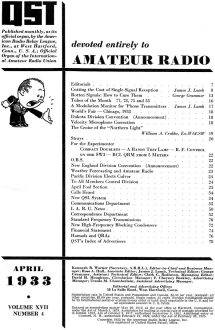 April 1933 QST Table of Contents - RF Cafe