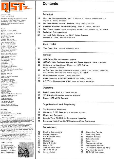 September 1976 QST Table of Contents - RF Cafe