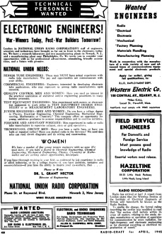National Union Radio Corporation Ad, April 1945, Radio Craft - RF Cafe