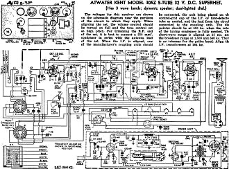 Atwater Kent Model 305Z 5-Tube 32 V. D.C. Superhet Radio Service Data Sheet, July 1936 Radio-Craft - RF Cafe