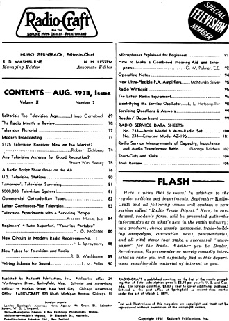 August 1938 Radio Craft Table of Contents - RF Cafe