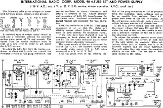 International Radio Corp. Model 90 4-Tube Set and Power Supply Radio Service Data Sheet, March 1936 Radio-Craft - RF Cafe