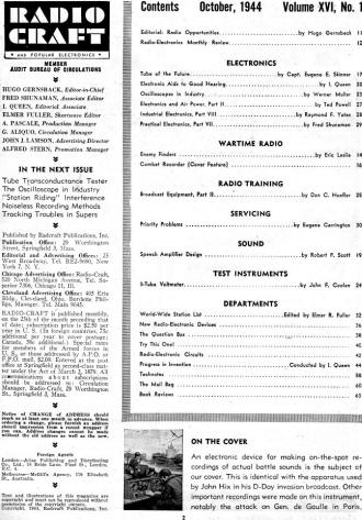 October 1944 Radio Craft Table of Contents - RF Cafe