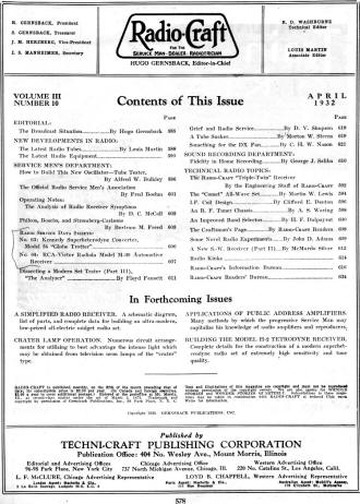 July 1932 Radio-Craft Table of Contents - RF Cafe