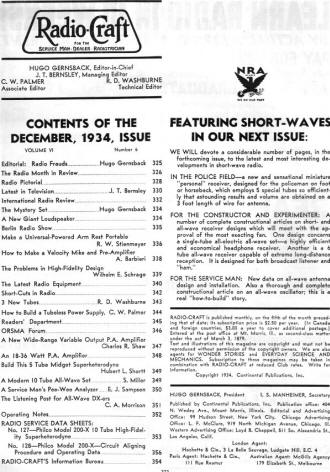 December 1934 Radio Craft Table of Contents - RF Cafe