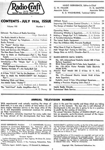 July 1936 Radio Craft Table of Contents - RF Cafe