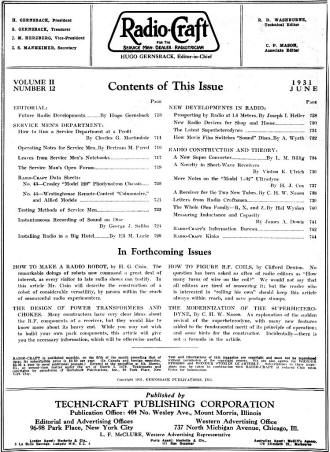 June 1931 Radio Craft Table of Contents - RF Cafe
