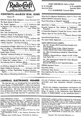 March 1936 Radio-Craft Table of Contents - RF Cafe