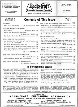 August 1930 Radio-Craft Table of Contents - RF Cafe