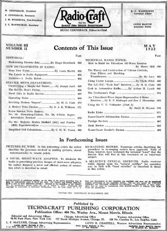 May 1932 Radio-Craft Table of Contents - RF Cafe