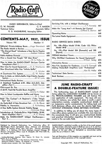 May 1937 Radio Craft Table of Contents - RF Cafe