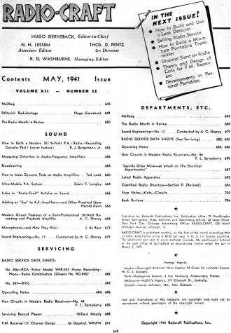 May 1941 Radio Craft Table of Contents - RF Cafe