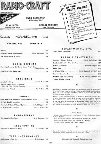 November/December 1941 Radio Craft Table of Contents - RF Cafe