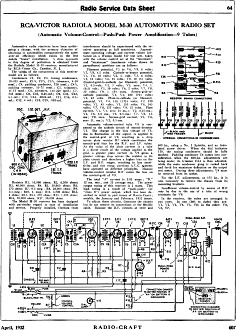 RCA-Victor Radiola Model M-30 Automotive Radio Set Radio Service Data Sheet, April 1932 Radio-Craft - RF Cafe