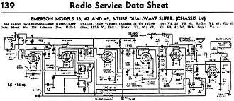 Emerson Models 38, 42 and 49, 6-Tube Dual-Wave Super. (Chassis U6) Radio Service Data Sheet, June 1935 Radio-Craft - RF Cafe