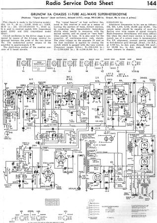 Grunow 11A Chassis 11-Tube All-Wave Superheterodyne Radio Service Data Sheet, August 1935 Radio-Craft - RF Cafe
